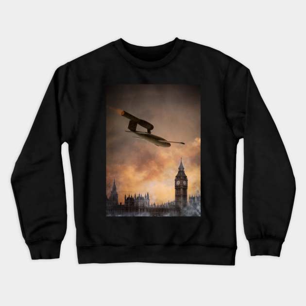 V1 Fling bomb over the houses of parliament London during WW2 Crewneck Sweatshirt by Pitmatic